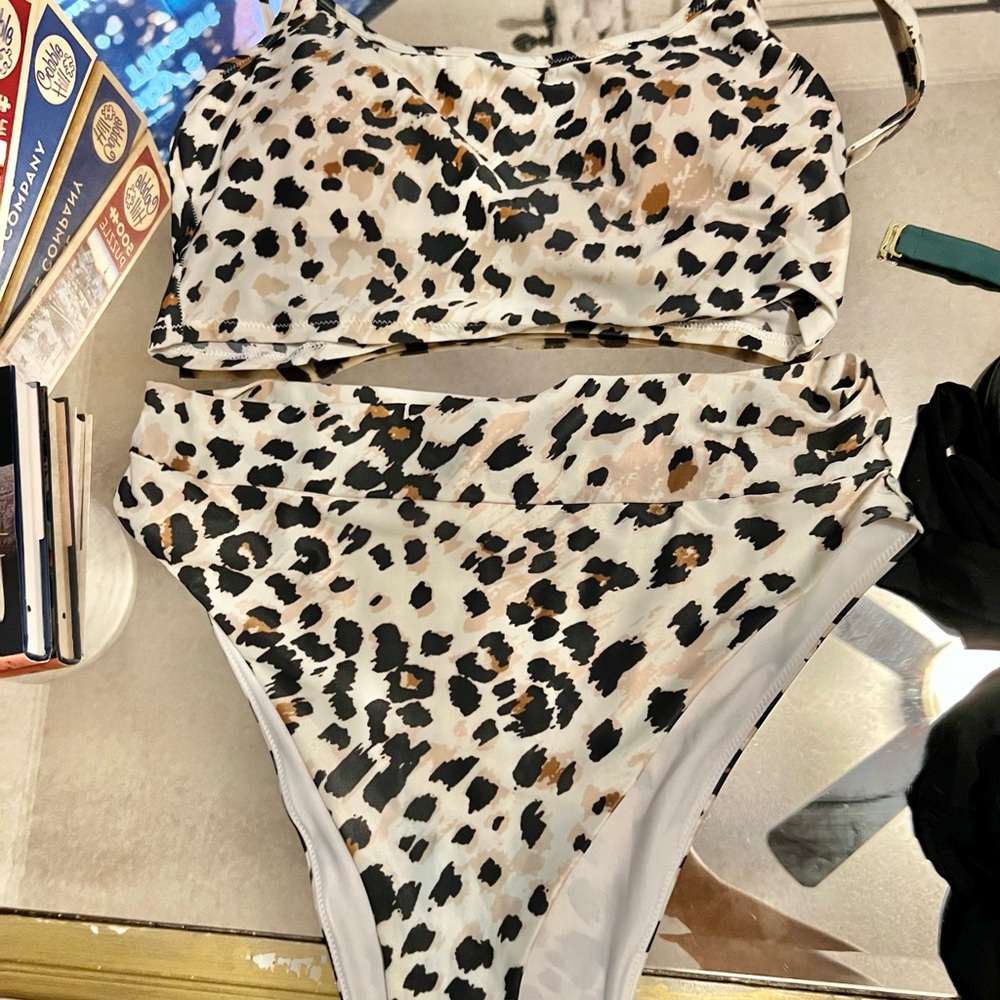 Aerie high waisted two piece leopard bikini